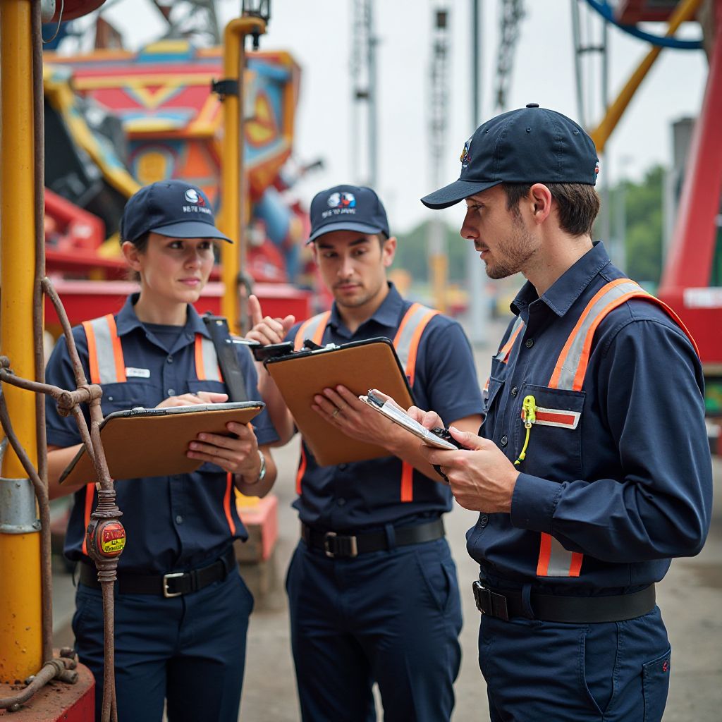 Safety inspection team checking ride equipment