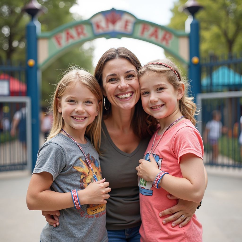 Jennifer Walsh with family at park entrance